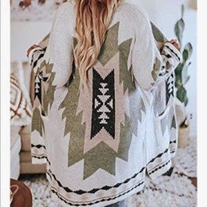 Vintage Tribal Knitted Western Cardigan Sweater Coat
